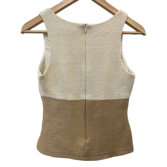 Drew Colorblock Woven Cutout Tank Blouse Cream Tan V Neck Lined Sz XS - Picture 2 of 8